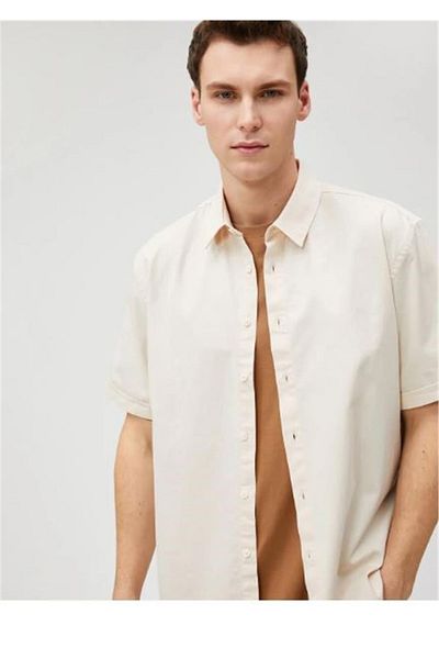 Koton 3sam60002hw 057 Beige Men's Cotton Woven Tops Shirt