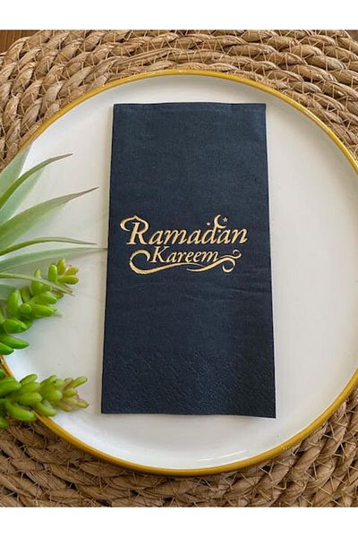 kidspartim Χρυσή επιχρυσωμένη μαύρη χαρτοπετσέτα Ramadan Karem 16 τεμαχίων Νέο μοντέλο