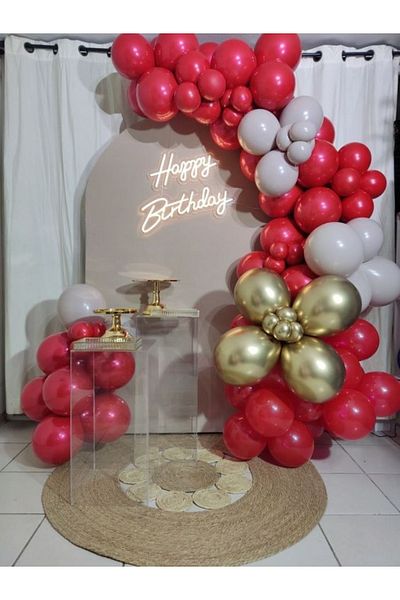 MERİ PARTİ 100 Pieces of Balloons and Balloon Chain Red Gray Gold Balloon and Balloon Chain