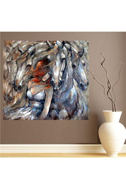 HDART Soyut Modern Sanatsal Beyaz Atlar At Ve Kadın Duvar Kanvas Tablo Tablosu