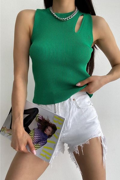 FEMELLE Bluză de damă, verde, mărime standard, cu design lycra, tricotaj