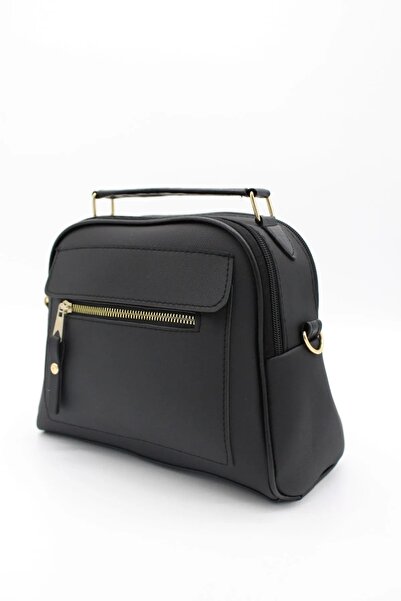 Makeuptime Black Leather Two-Compartment Adjustable Shoulder Strap Women's Hand and Shoulder Bag 8876