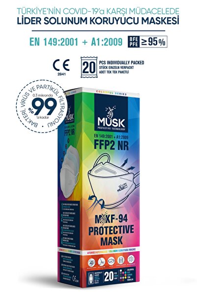 Musk Kf94 Kore Tipi Ffp2 Maske Mix Colorful Kutusu 20 Adet