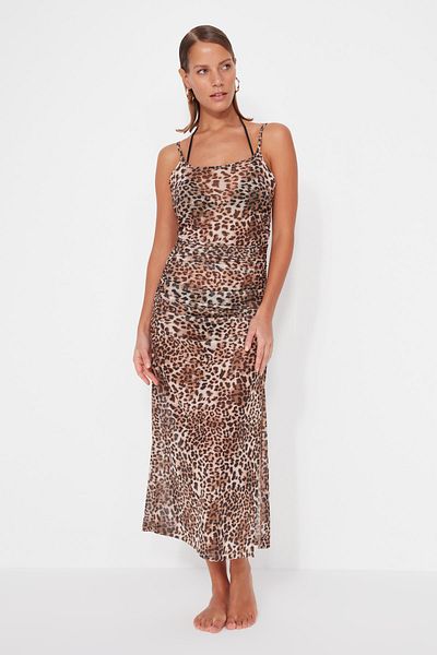 Trendyol Collection Animal Print Bodysitting Maxi Woven Drawstring Beach Dress Tbess23El00111