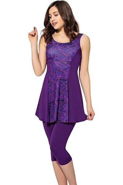 manolyabutik Kadın Desenli Parçalı Taytlı Elbise Mayo