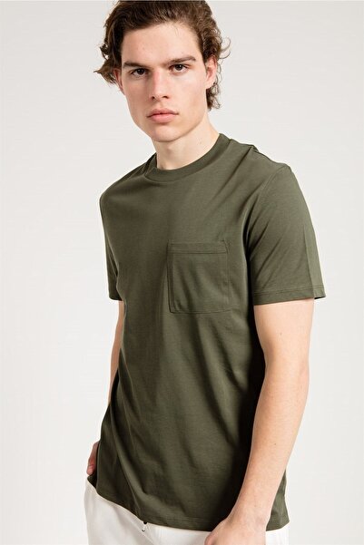 JAHR MARC Basic Khaki Men's T-shirt with Front Pocket
