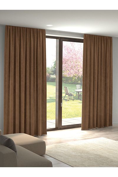 Pastel Velvet Textured Deep Brown Island Background Curtain Extrafor Drawstring