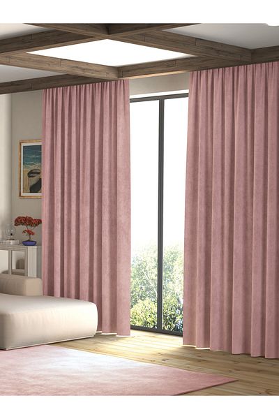 Pastel Velvet Textured Turkish Rose Color Island Background Curtain Extrafor Drawstring
