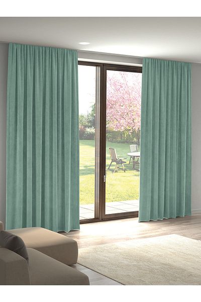 Pastel Velvet Textured Fog Blue Island Background Curtain Extrafor Drawstring