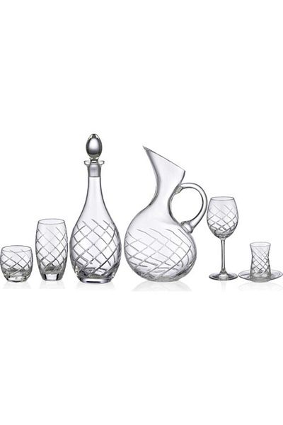 KCD Armonı Simple 61 Piece Glass Tableware Presentation Dowry Set Water Cup Set Cutting Hand Decor
