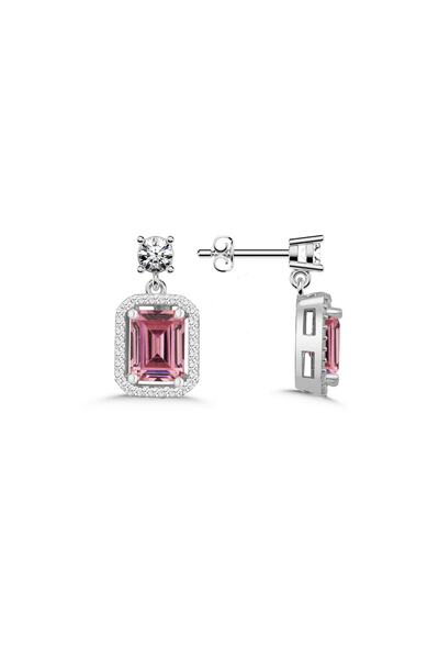 Molenga Tasarım Baget Pembe Taşlı Gümüş Küpe