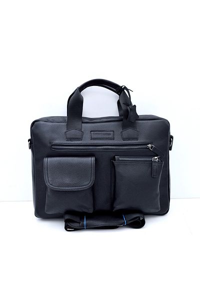 Veskemann Pinto Black Genuine Leather Strap Briefcase Laptop Bag