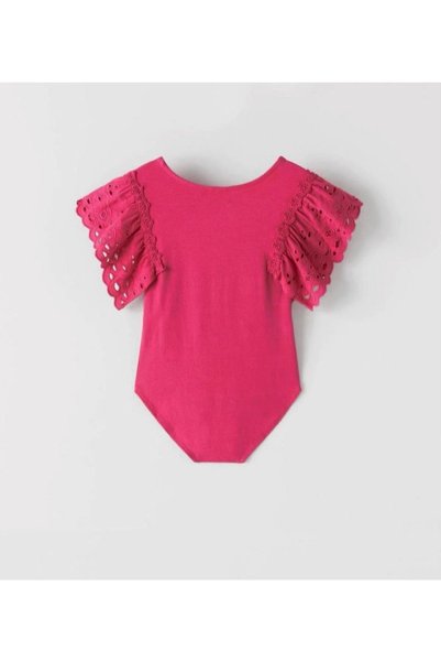 Pink Hippo Kids Girl's Snap-on Bodysuit with Lace Sleeves