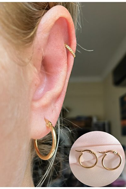 Bylin Takı أقراط دائرية ذهبية من الفولاذ الجراحي - 2 سم - زوج واحد