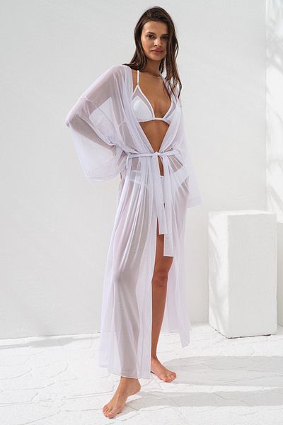 Pierre Cardin Kimono lung cu cravată în talie alb 231812