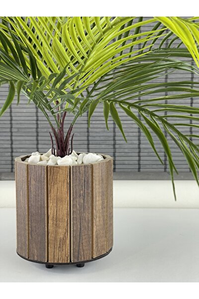 Bahçem Yapay Çiçek Palmiye Ahşap Saksılı Areka Yapay Bitki Salon Çiçeği 9 Dallı 50cm