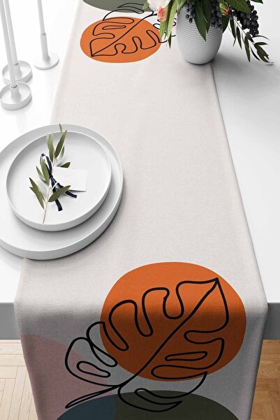 Pilloveland Runner Monstera Desenli Süet Dokuma 140*40 Cm