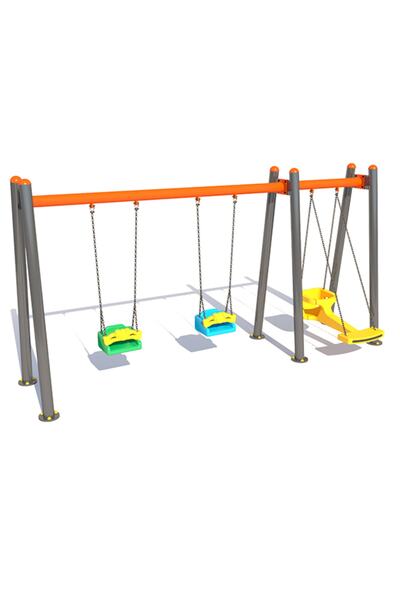 PARKSAN Anakucağı Üçlü Park Salıncak Zincirli Korumalı Metal Park Salıncak Çocuk Park Salıncak Setleri