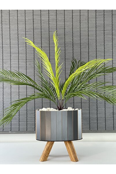Bahçem Yapay Çiçek Palmiye Ahşap Elips Saksılı Areka Yapay Bitki Salon Çiçeği 9 Dallı 65cm