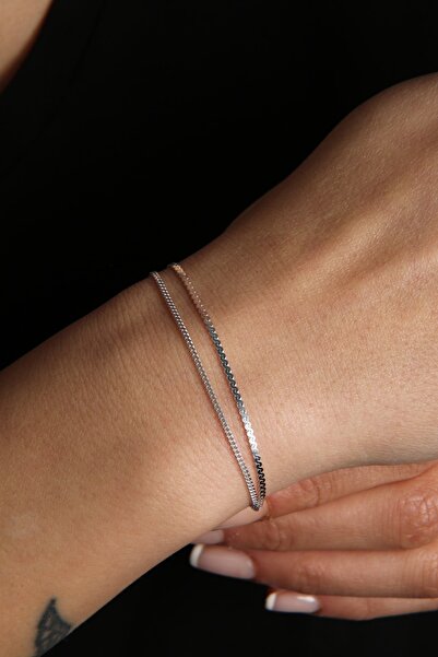 Elika Silver Kadın Ikili Zincir Model 925 Ayar Gümüş Bileklik