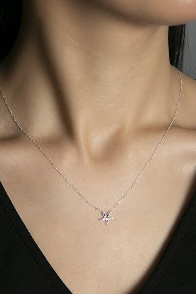 Elika Silver Kadın Renkli Taşlı Yıldız Model 925 Ayar Gümüş Kolye