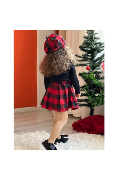 Quzucuk Kids Kız Çocuk Kırmızı Ekoseli 4'lü Takım