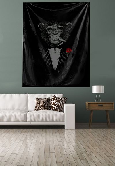 on the clouds Cigar Smoking Monkey with Tuxedo Stain Resistant Velvet Fabric Wall Cloth Wall Carpet Tapestry