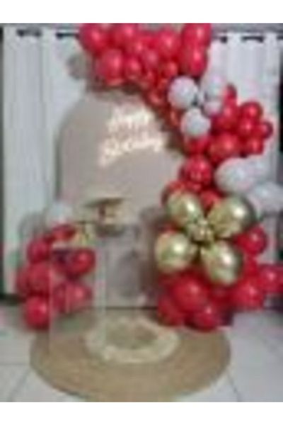 MERİ PARTİ 60 Balloons and Balloon Chain Red Gray Gold Balloon and Balloon Chain