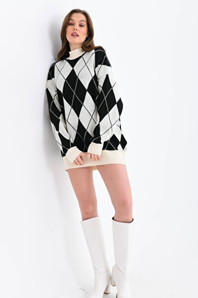 VOLT CLOTHİNG Women's Diamond Patterned Oversize Sweater