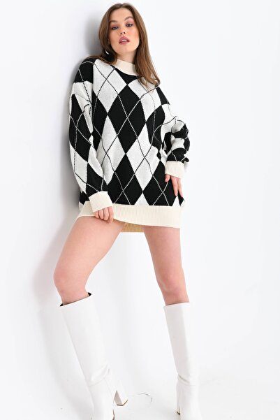 VOLT CLOTHİNG Women's Diamond Patterned Oversize Sweater