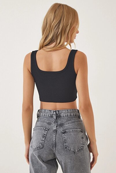 laughs Γυναικεία μαύρη μπροστινή πλάτη με λουράκι με λαιμόκοψη Crop Blz2023-1