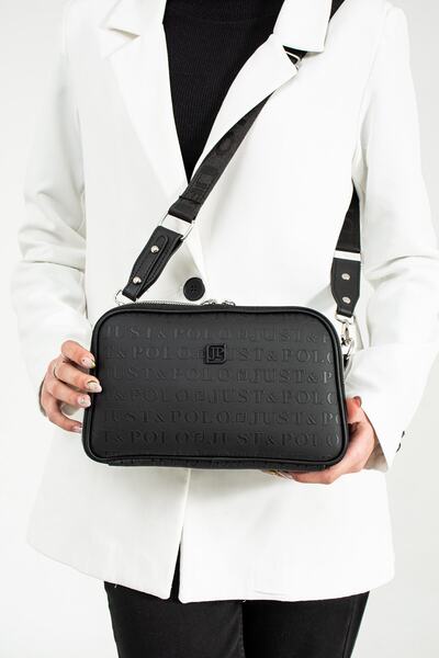 Just Polo Black Women's Water Resistant Embossed Print 5 Compartment Postman ...