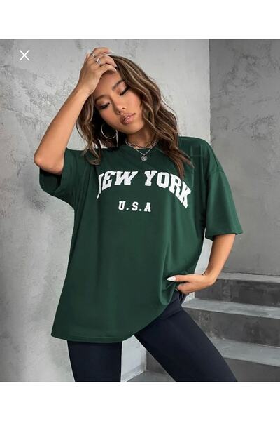 AFROGİYİM Women's New York U.S. Printed Oversize T-shirt