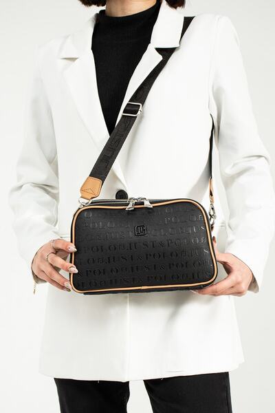 Just Polo Black Tan Women's Water Resistant Embossed Print 5 Compartment Post...