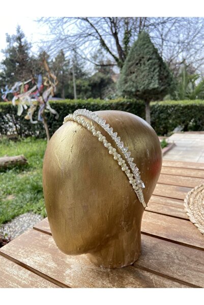 Pearly Handmade Accesoriu pentru păr cu coroană dublă din piatră de cristal a...