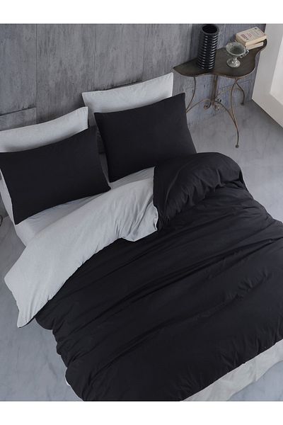 NANOSOFT Duvet Cover Set Double Size (Oversize) Black-grey