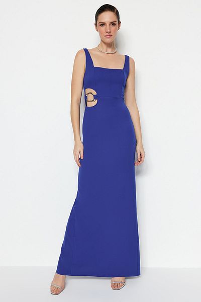 Trendyol Collection Hosszú estélyi ruha Saks szőtt kiegészítőkkelTPRSS23AE00128