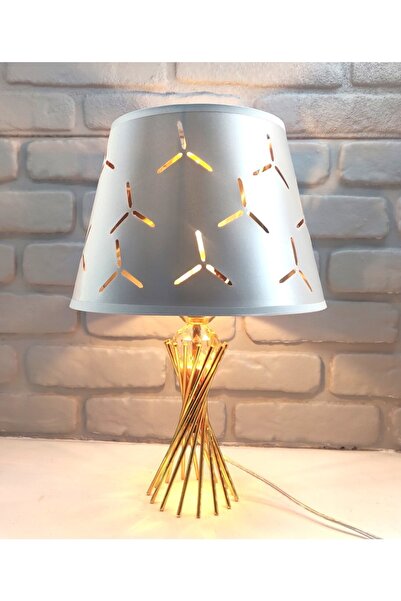 365GUNSERİSONU مصباح طاولة بتصميم من قماش الساتان ذو الساق المعدنية المطلية ب...