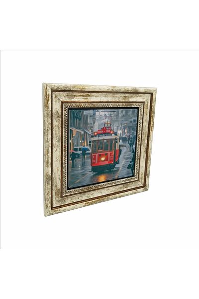 Sadrazam 25Cmx25Cm Nostalgic Tram Printed Natural Stone Painting - Krt-048