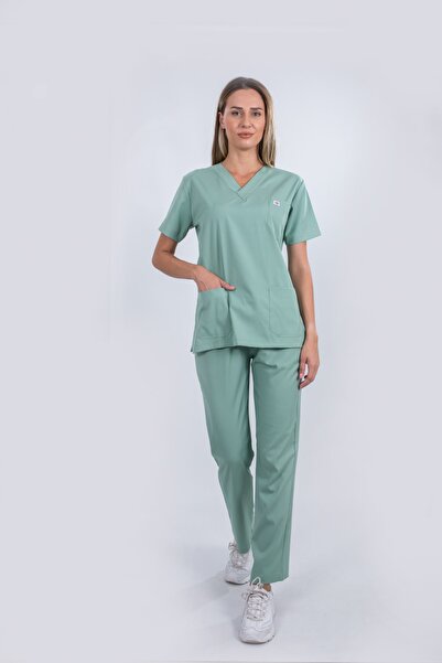 monotıp Soft Likralı Cerrahi Takım,hemşire Forması,unısex,takma Kol,limon Küfü