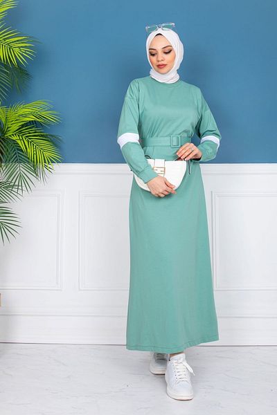 festmoda Women's Mint Green Sleeve Detailed Sports Dress