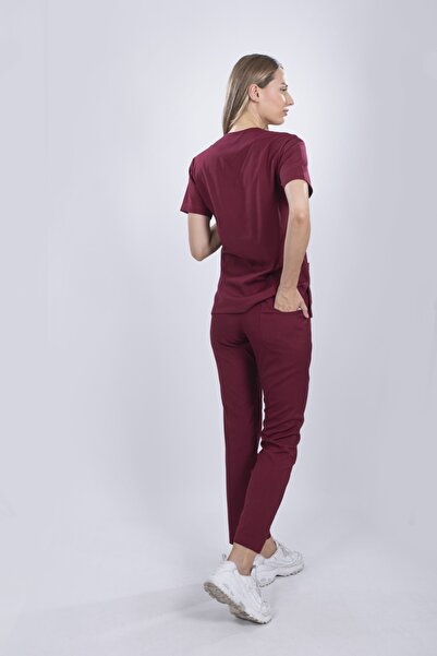 monotıp Costum chirurgical unisex Soft material elastic - Uniformă pentru asistentă medicală, mânecă artificială, roșu claret