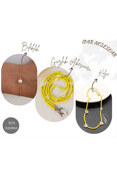 İPAR AKSESUAR 3-Piece Accessory Set Glasses Accessory+bracelet+necklace