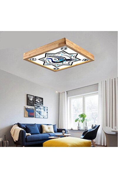 wood design world Ahşap Çerçeve Tavan Led Aydınlatma Motifli Avize