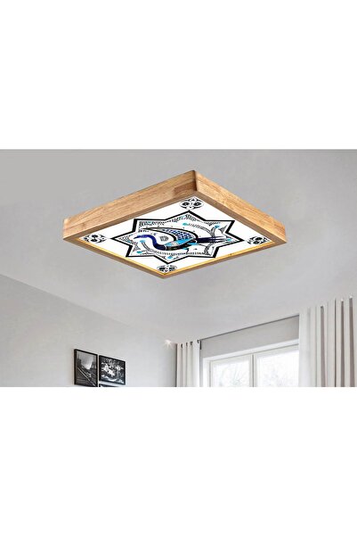 wood design world Ahşap Çerçeve Tavan Led Aydınlatma Motifli Avize