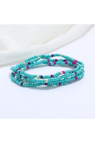 Roe takı aksesuar Turquoise Sand Bead Anklet Set 4 Piece