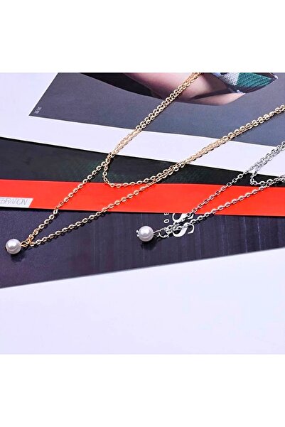 Roe takı aksesuar Kadın Kolye Tek Incili Zarif Zincir Altın Renk Kolye