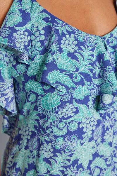 Trendyol Collection Virágmintás szőtt, fodros strandruha TBESS19WY0004