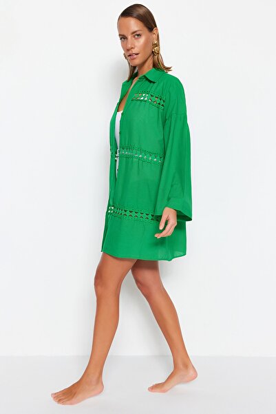 Trendyol Collection 100% pamut stranding zöld szőtt szalagos kiegészítőkkel TBESS22GO0213