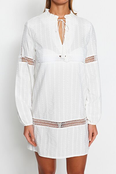 Trendyol Collection White Mini Woven Tassels Beach Dress Tbess23El00251